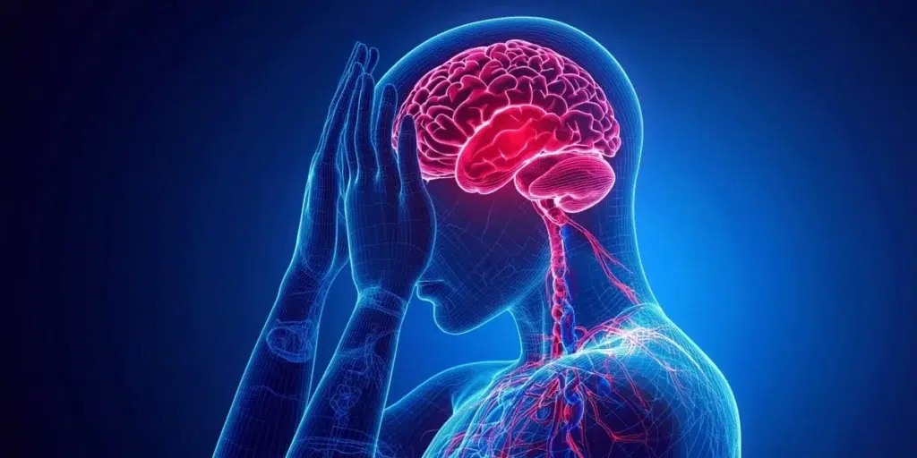Illustration of a human brain and nervous system.